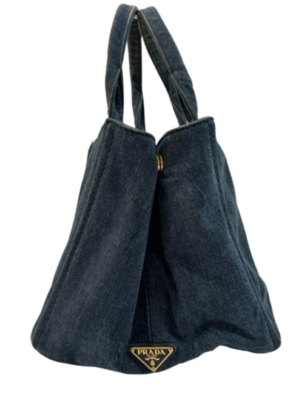 Delete me-PRADA CANAPA LARGE DENIM TOTE BAG BLUE AVIO ITALY LOGO AUTHENTIC - Picture 3 of 16